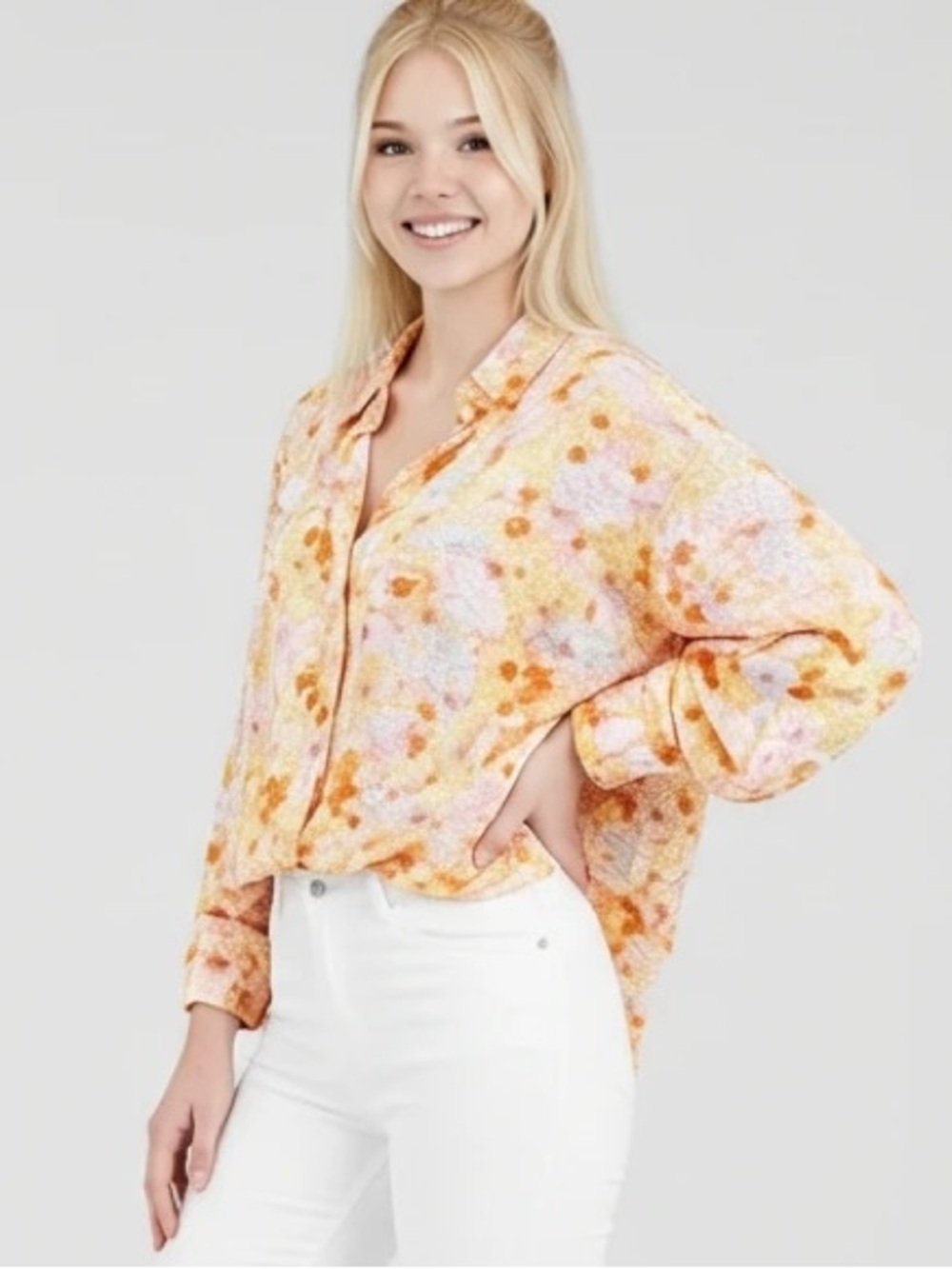 Karlie floral boho tunic shirt size large